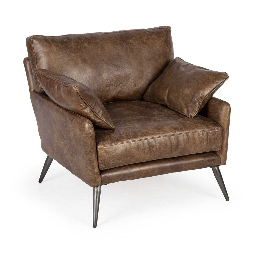 Devon 33" Brown Faux Leather Arm Chair with Silver Accents