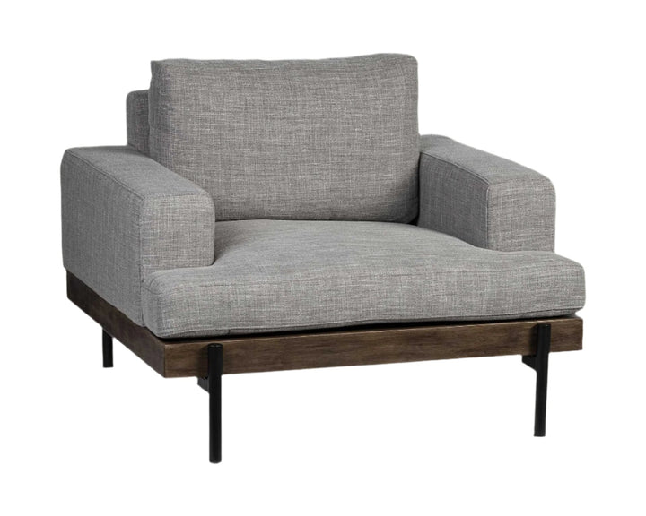 Evren 41" Gray Fabric Club Chair with Cushion Back and Black Metal Legs