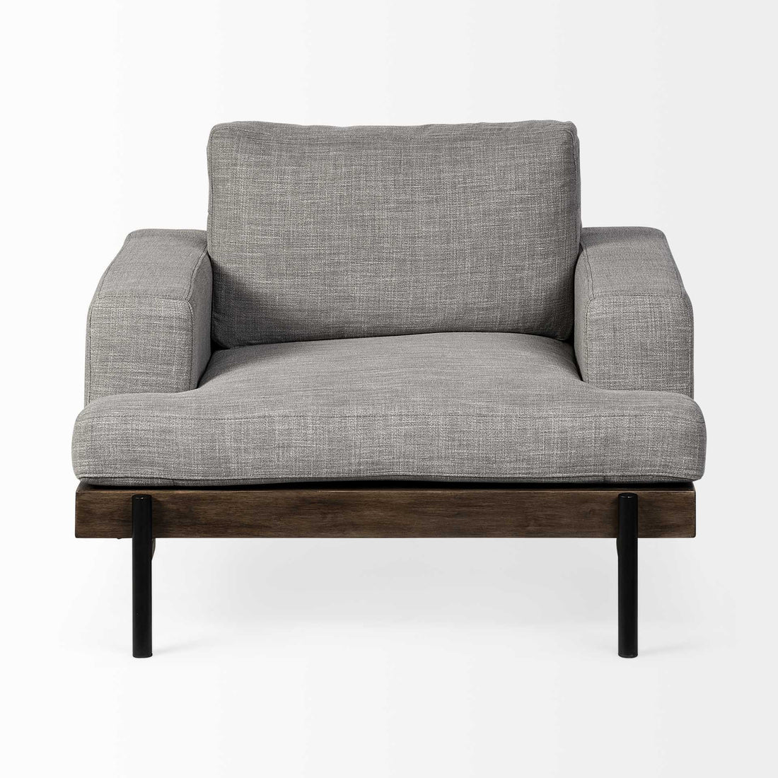 Evren 41" Gray Fabric Club Chair with Cushion Back and Black Metal Legs