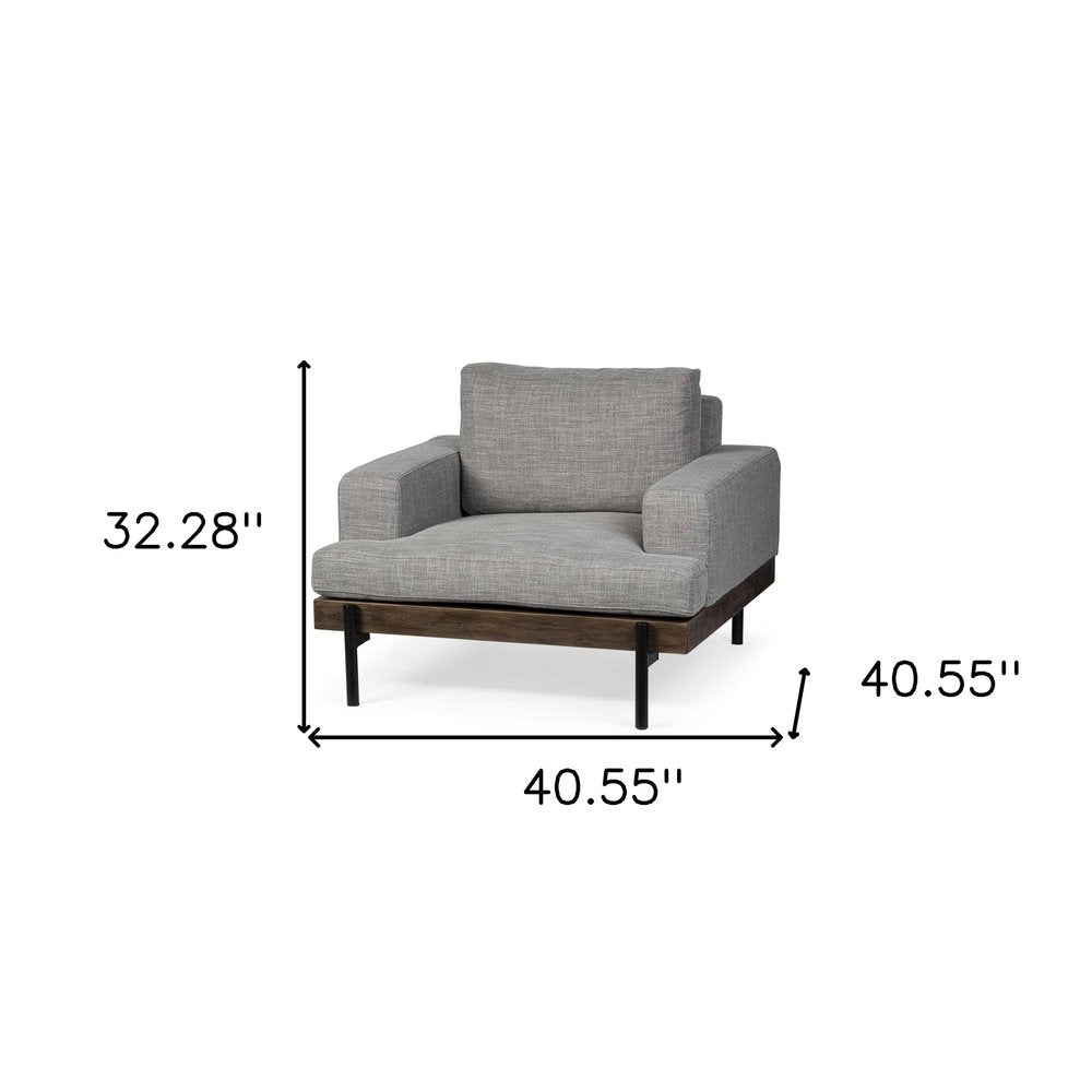 Evren 41" Gray Fabric Club Chair with Cushion Back and Black Metal Legs