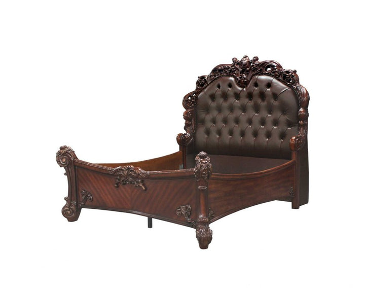 Lorraine 96" Dark Brown Faux Leather Panel Bed with Arched Headboard