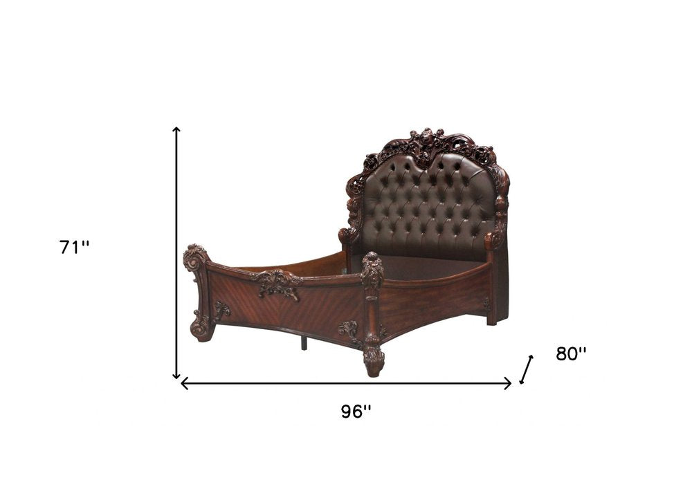 Lorraine 96" Dark Brown Faux Leather Panel Bed with Arched Headboard