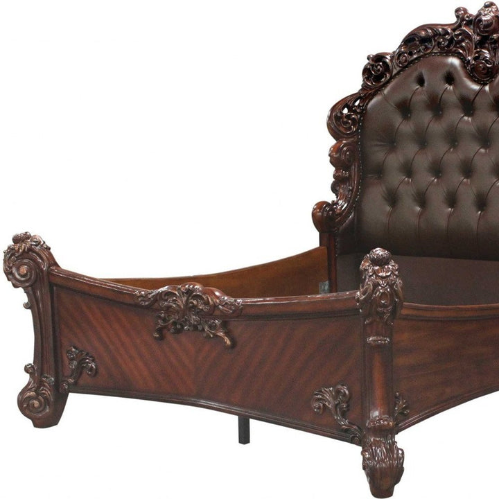 Lorraine 96" Dark Brown Faux Leather Panel Bed with Arched Headboard