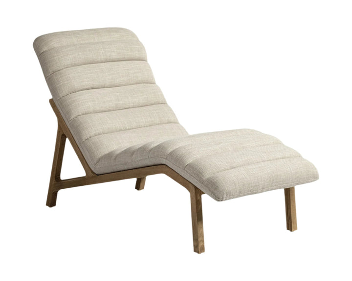 Calais 54" Cream Tufted Fabric Lounge Chair with Brown Solid Wood Legs