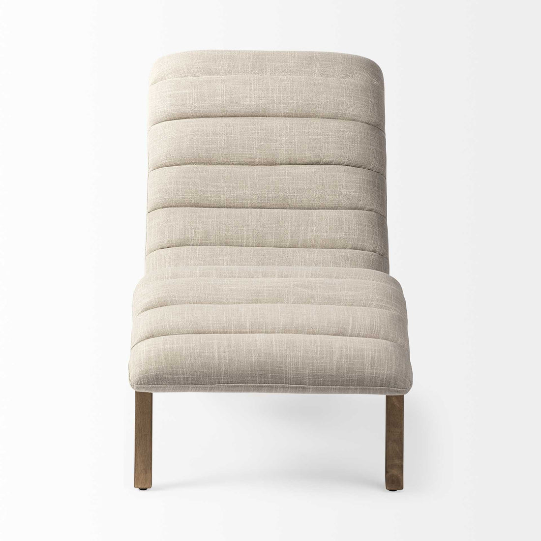 Calais 54" Cream Tufted Fabric Lounge Chair with Brown Solid Wood Legs