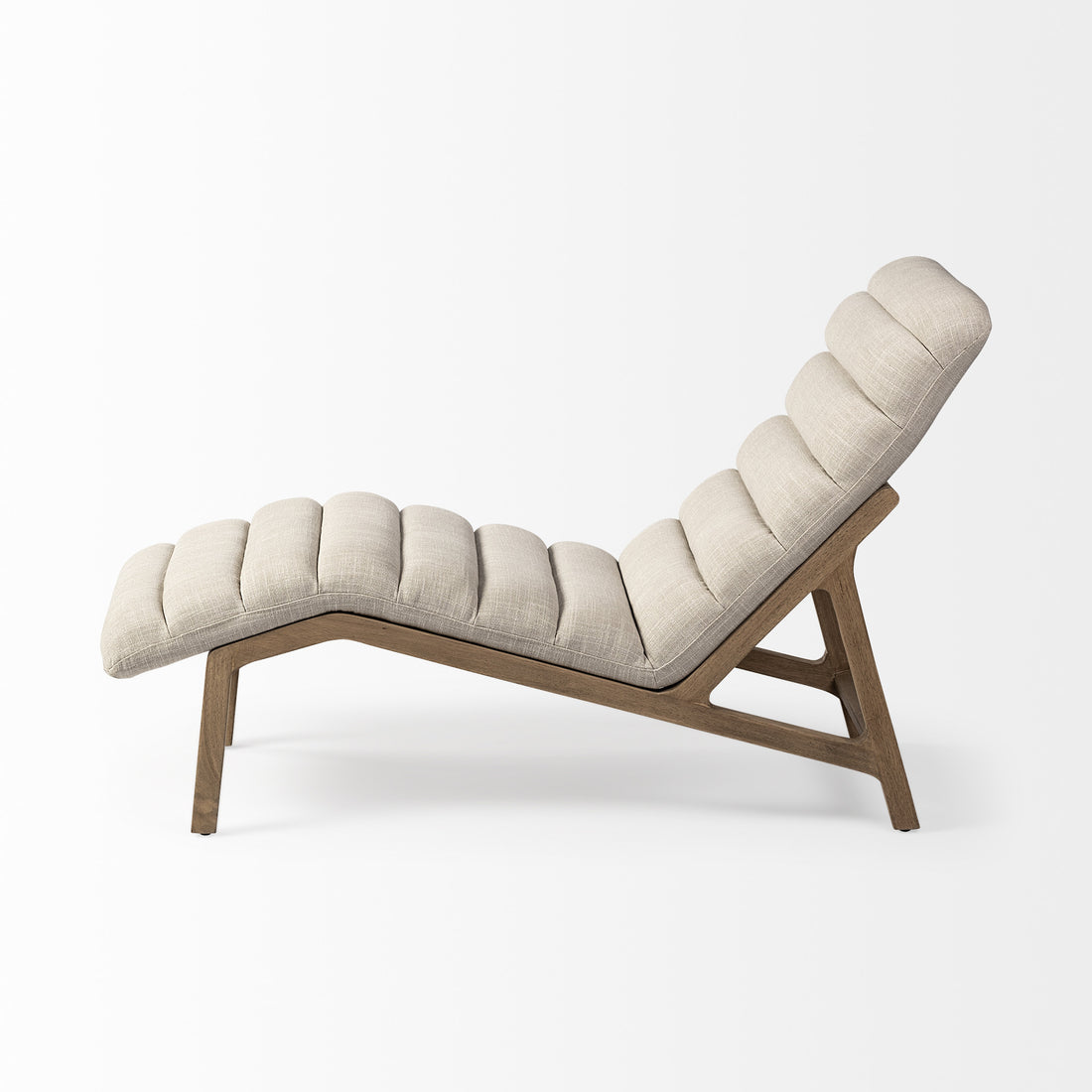Calais 54" Cream Tufted Fabric Lounge Chair with Brown Solid Wood Legs