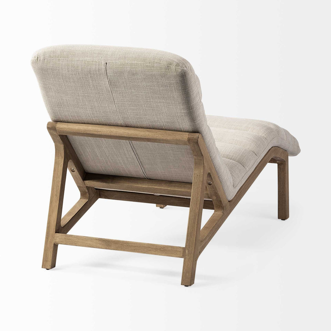 Calais 54" Cream Tufted Fabric Lounge Chair with Brown Solid Wood Legs
