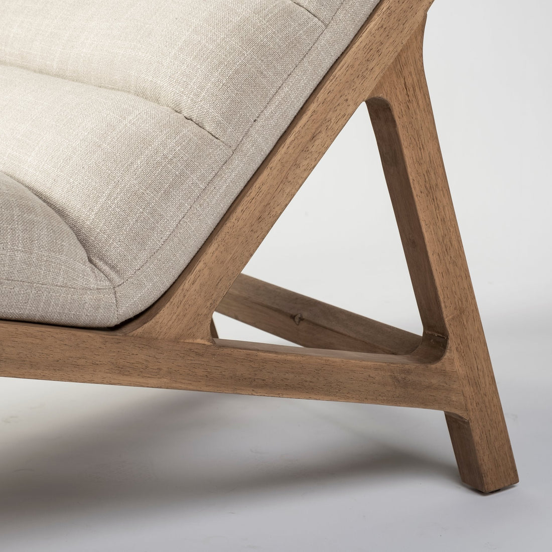 Calais 54" Cream Tufted Fabric Lounge Chair with Brown Solid Wood Legs
