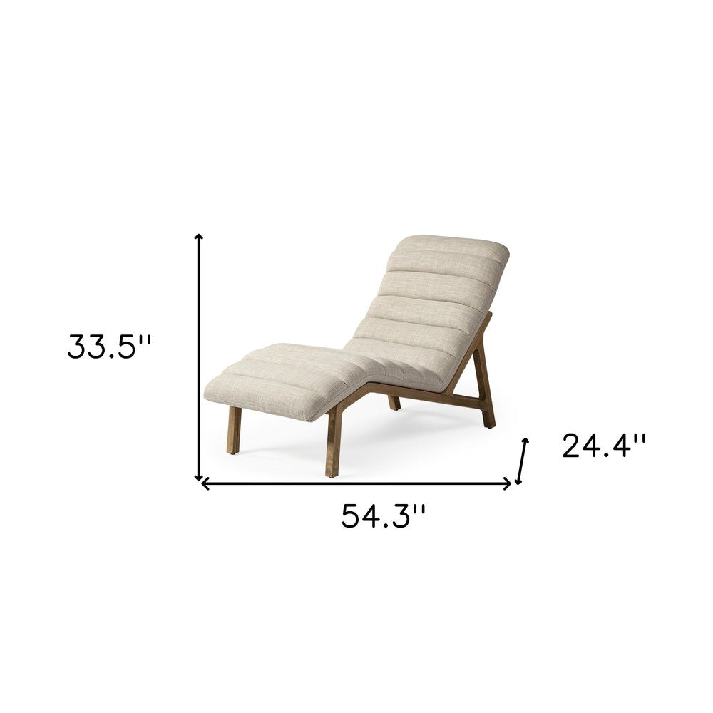 Calais 54" Cream Tufted Fabric Lounge Chair with Brown Solid Wood Legs