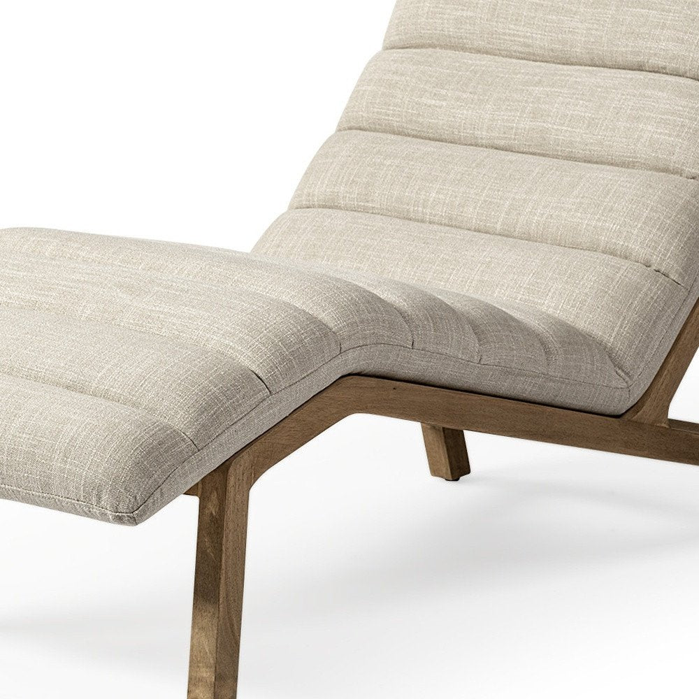 Calais 54" Cream Tufted Fabric Lounge Chair with Brown Solid Wood Legs