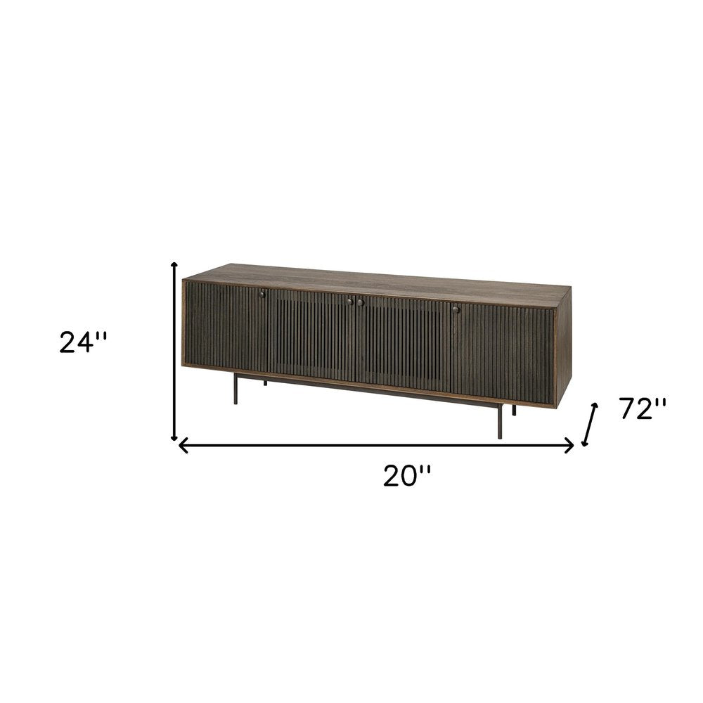 72" Rich Brown Solid Wood Media Console with Enclosed Storage