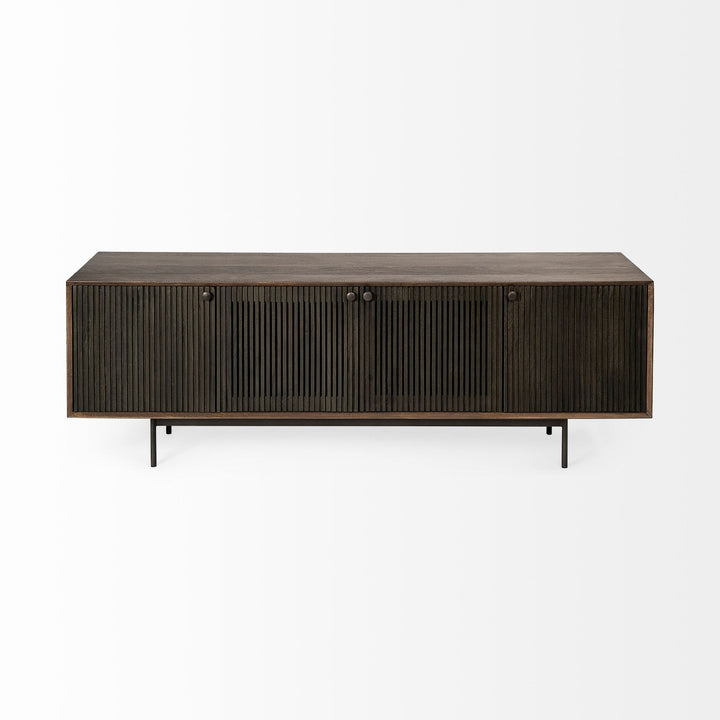72" Rich Brown Solid Wood Media Console with Enclosed Storage