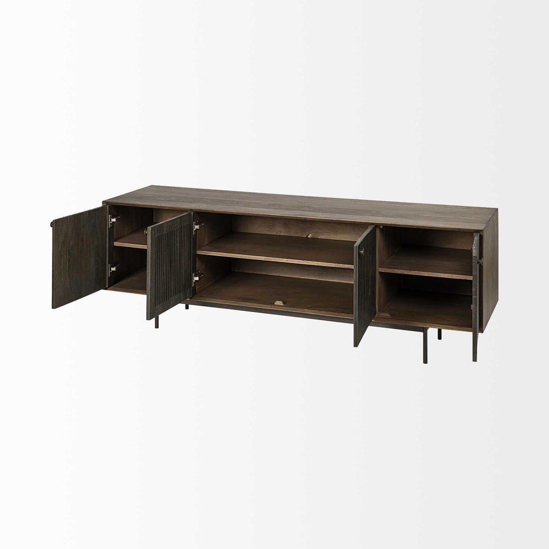 72" Rich Brown Solid Wood Media Console with Enclosed Storage