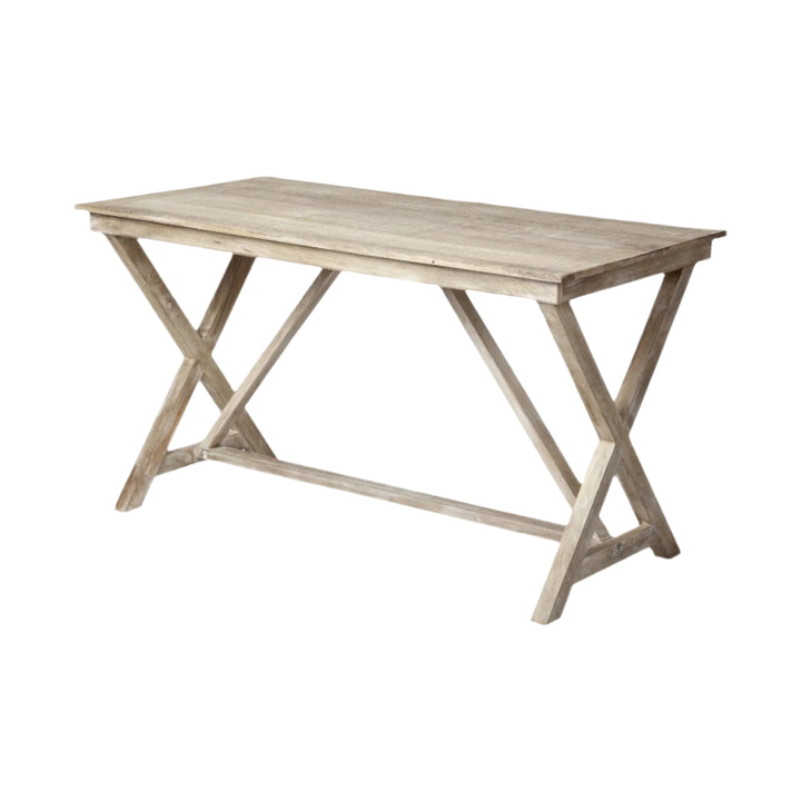 Abbott 54" Brown Solid Wood Writing Desk with X-Frame Sides and Footrest