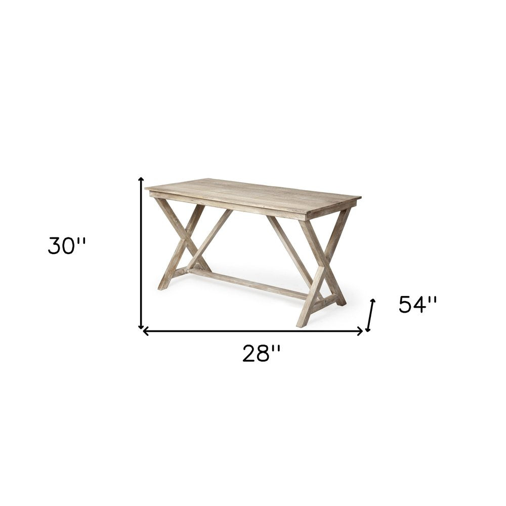 Abbott 54" Brown Solid Wood Writing Desk with X-Frame Sides and Footrest