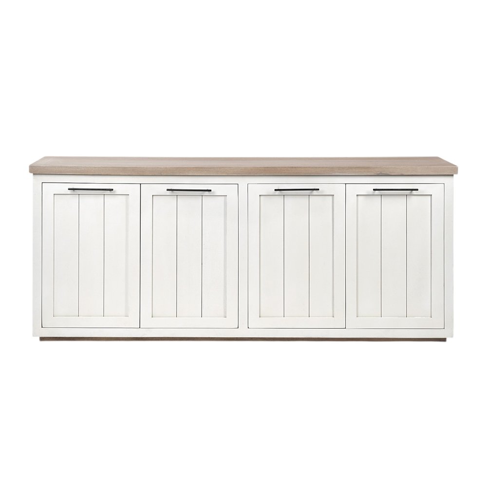 Vallon 73" White and Brown Solid Wood Sideboard with Shelved Storage