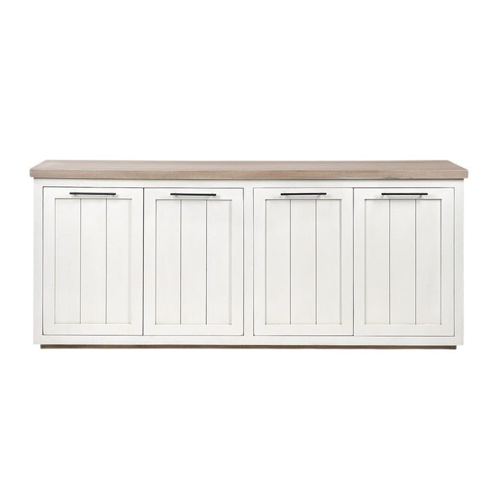 Vallon 73" White and Brown Solid Wood Sideboard with Shelved Storage