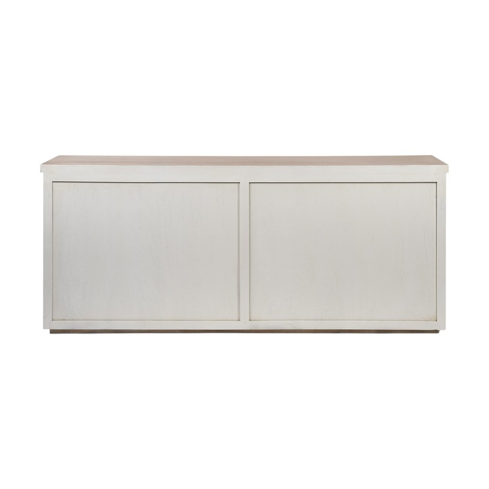 Vallon 73" White and Brown Solid Wood Sideboard with Shelved Storage