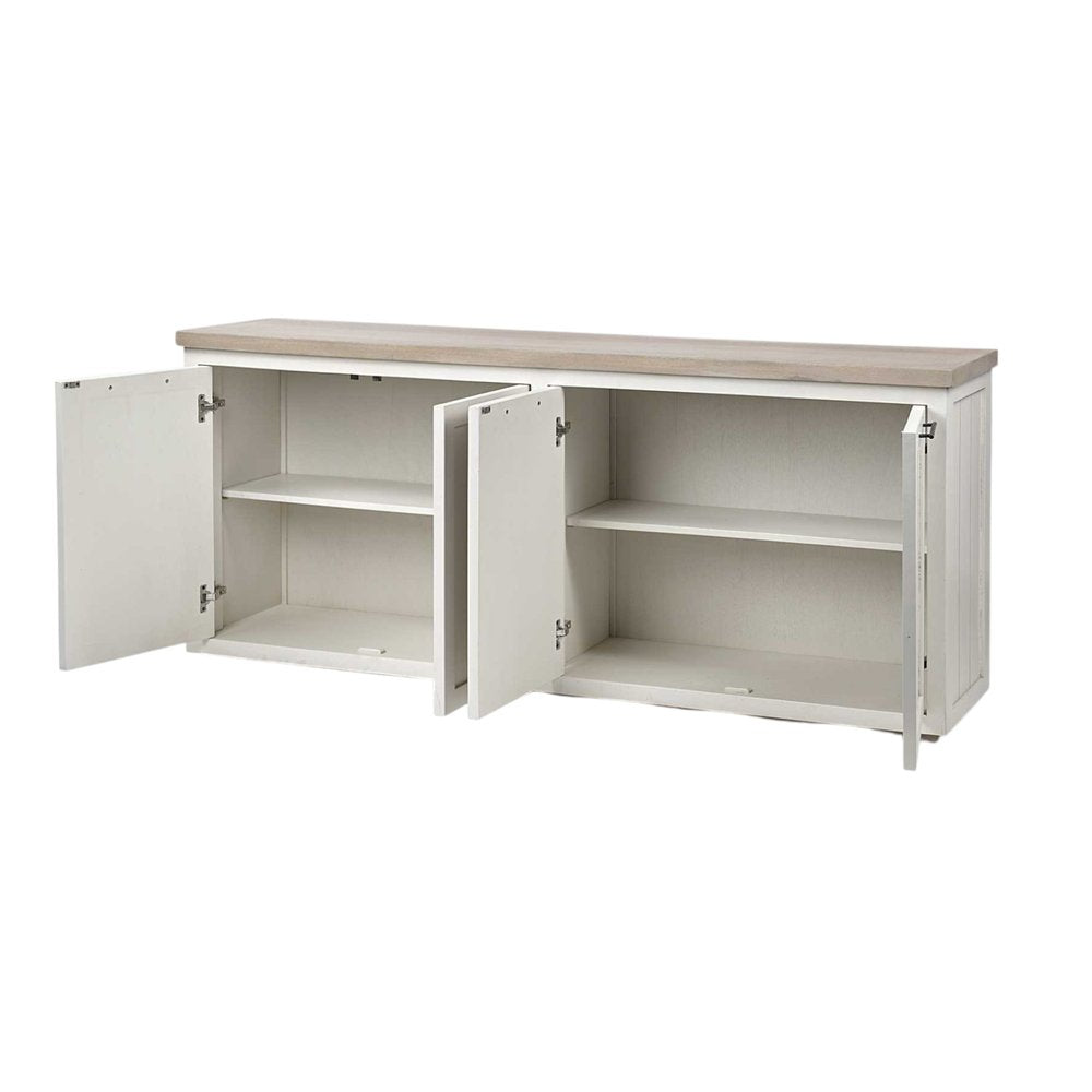 Vallon 73" White and Brown Solid Wood Sideboard with Shelved Storage