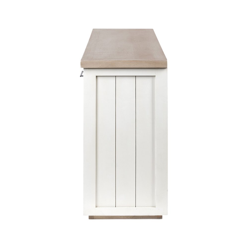 Vallon 73" White and Brown Solid Wood Sideboard with Shelved Storage