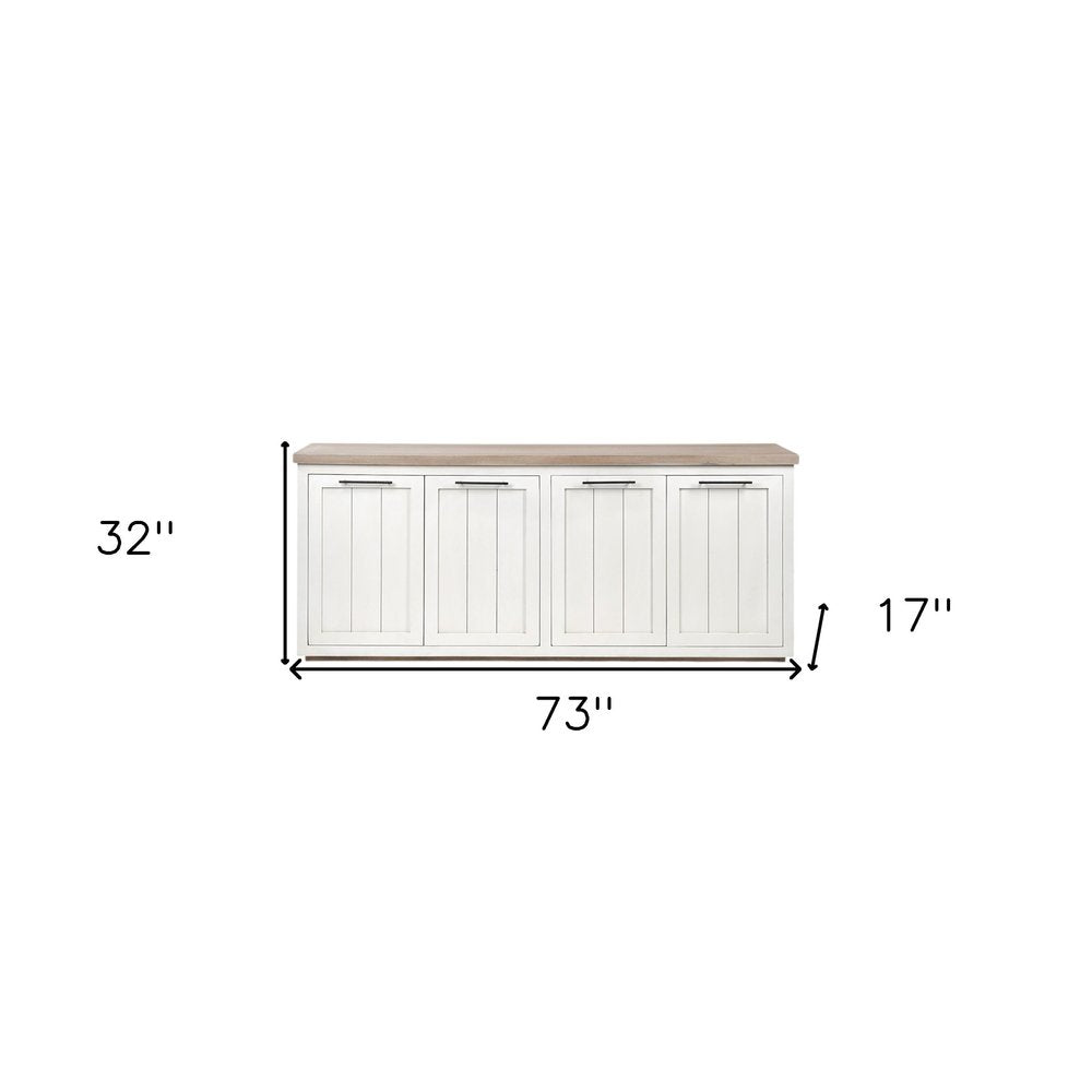 Vallon 73" White and Brown Solid Wood Sideboard with Shelved Storage