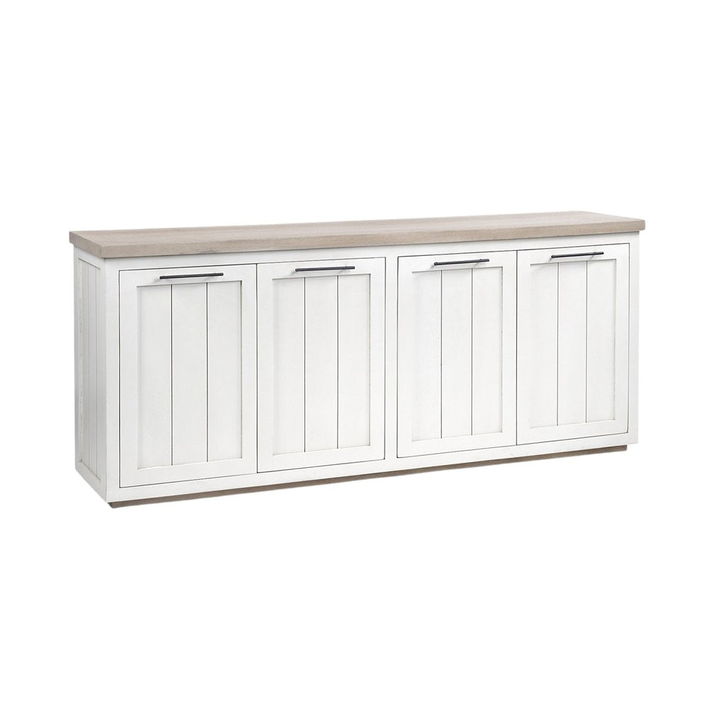 Vallon 73" White and Brown Solid Wood Sideboard with Shelved Storage