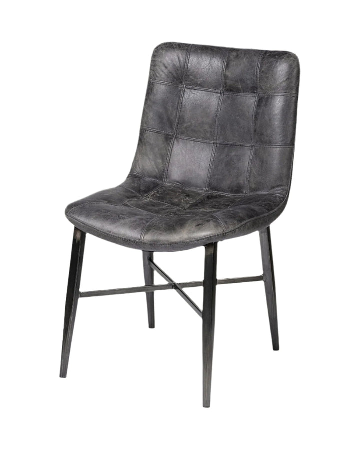 Marseille 35" Black Leather Dining Side Chair with Iron Frame