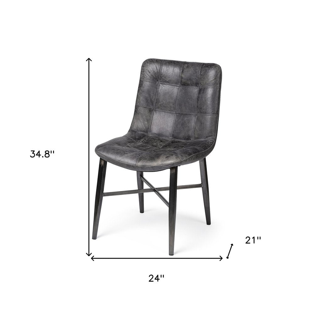 Sable Black Genuine Leather Upholstered Dining Side Chair