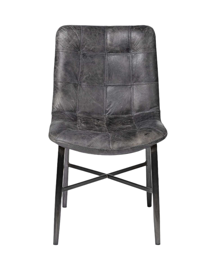Marseille 35" Black Leather Dining Side Chair with Iron Frame