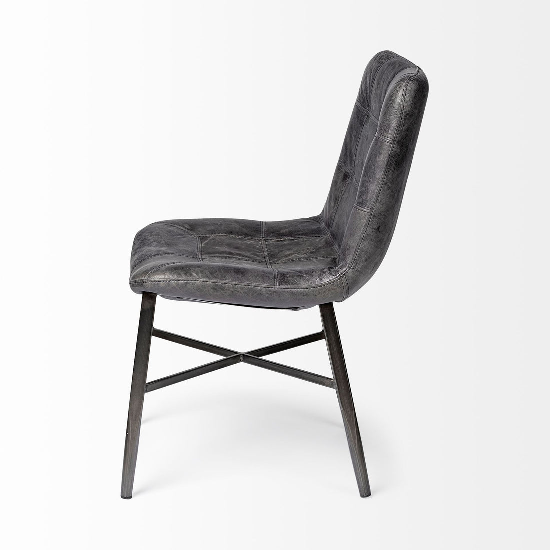 Marseille 35" Black Leather Dining Side Chair with Iron Frame