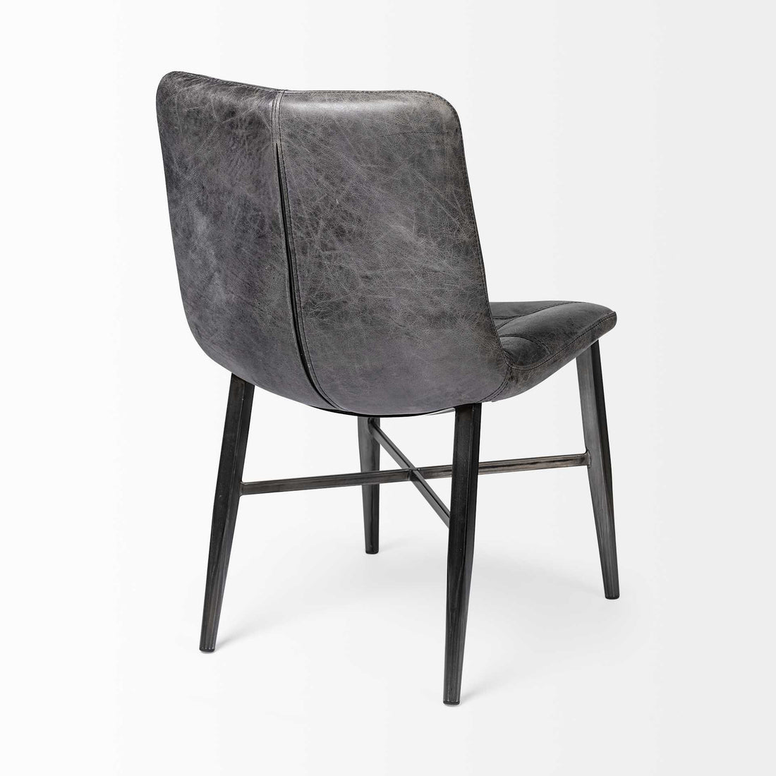 Marseille 35" Black Leather Dining Side Chair with Iron Frame