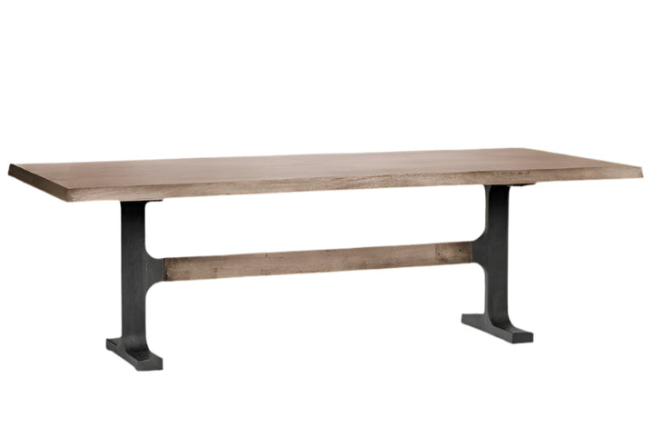 Camargue 96" Natural Solid Wood and Black Metal Trestle Dining Table