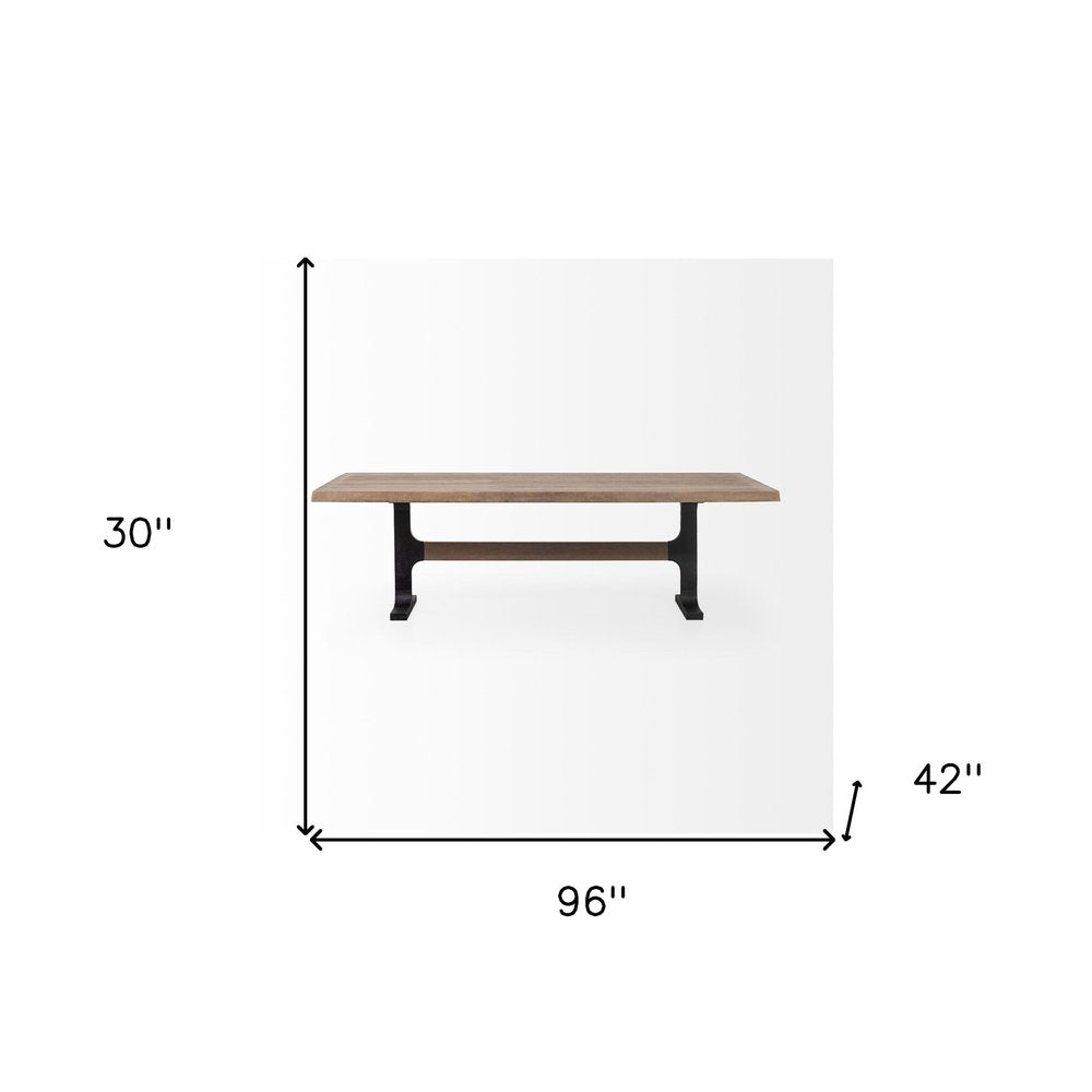 Camargue 96" Natural Solid Wood and Black Metal Trestle Dining Table