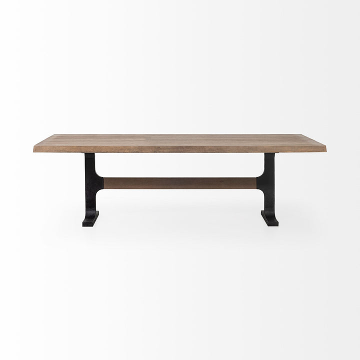 Camargue 96" Natural Solid Wood and Black Metal Trestle Dining Table
