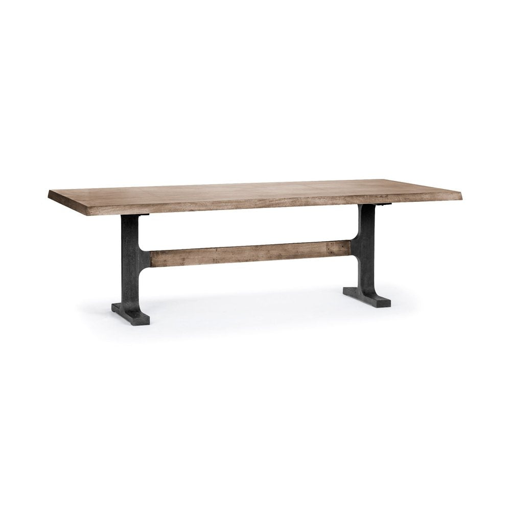 Camargue 96" Natural Solid Wood and Black Metal Trestle Dining Table