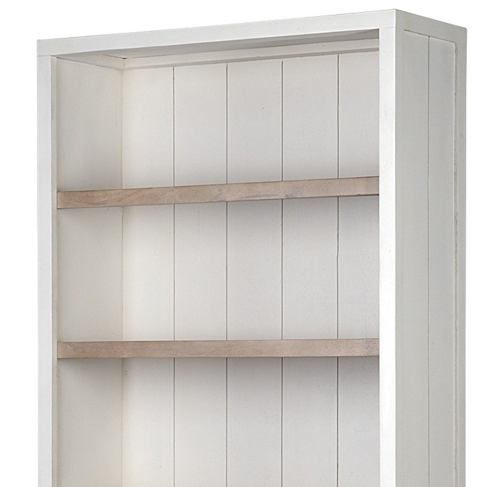 Fairview 91" Brown and White Solid Wood Three-Tier Bookcase with Cabinets and Drawers