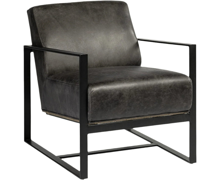 Bastille 32" Black Distressed Genuine Leather Arm Chair with Cushion Back and Black Legs