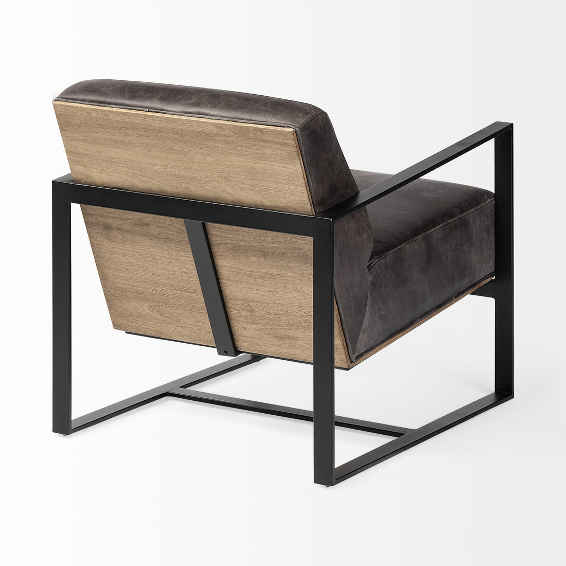 Bastille 32" Black Distressed Genuine Leather Arm Chair with Cushion Back and Black Legs