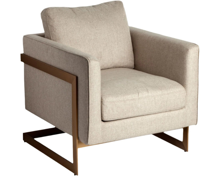 Savona 31" Cream Fabric Arm Chair with Gold Legs and Cushion Back