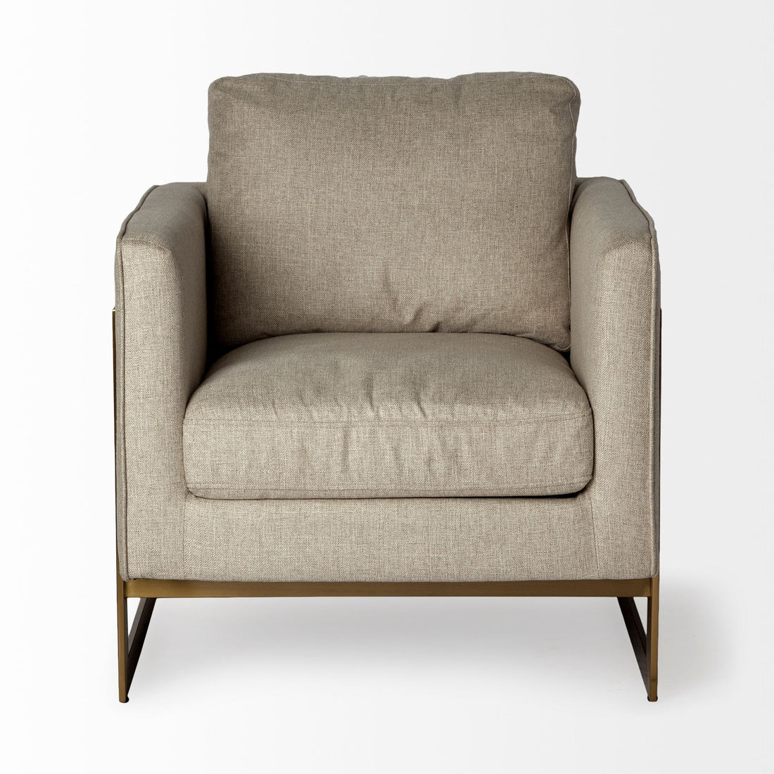 Savona 31" Cream Fabric Arm Chair with Gold Legs and Cushion Back