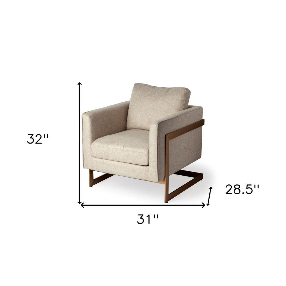 Savona 31" Cream Fabric Arm Chair with Gold Legs and Cushion Back