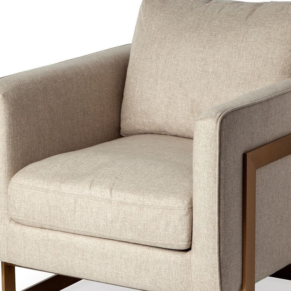 Savona 31" Cream Fabric Arm Chair with Gold Legs and Cushion Back
