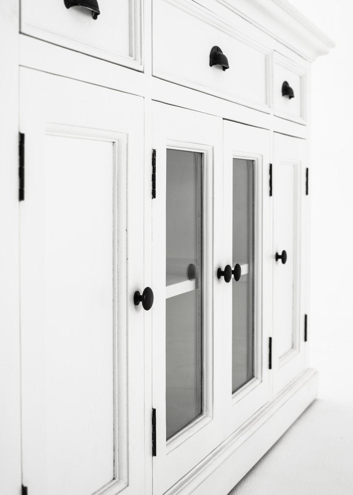 Clairmont 57" White Solid Wood Sideboard with Glass Doors and Three Drawers
