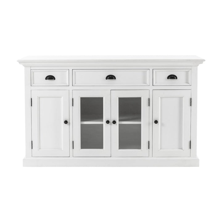 Clairmont 57" White Solid Wood Sideboard with Glass Doors and Three Drawers