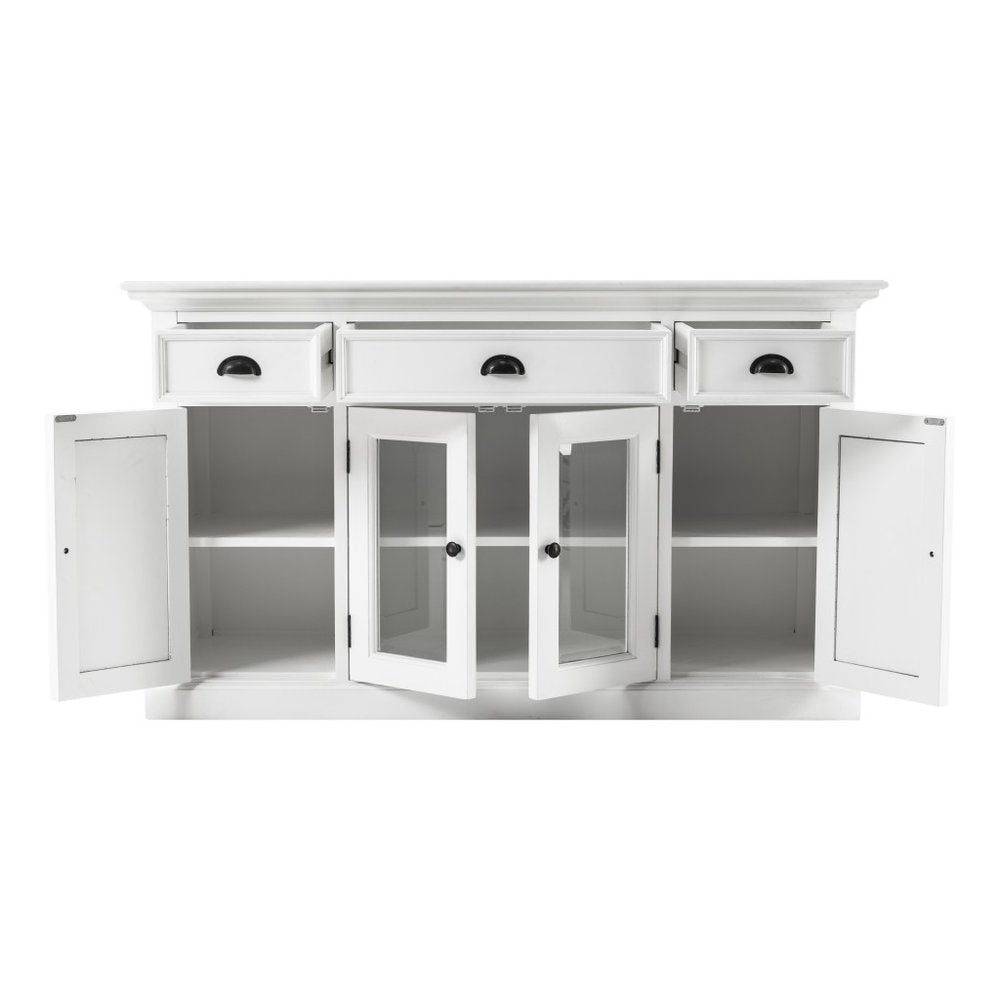 Clairmont 57" White Solid Wood Sideboard with Glass Doors and Three Drawers