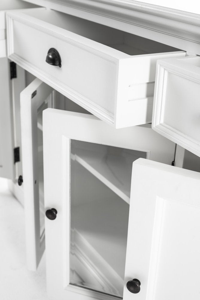 Clairmont 57" White Solid Wood Sideboard with Glass Doors and Three Drawers