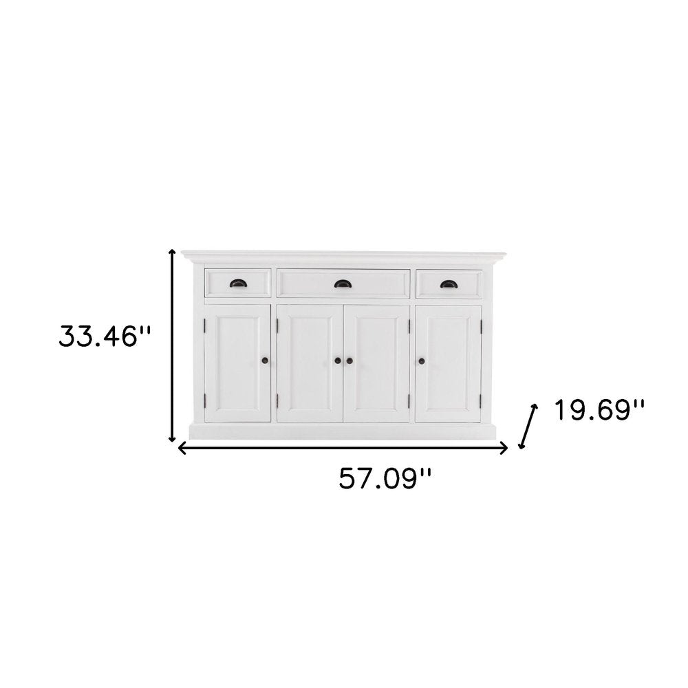 Beaumont 57" Distressed White and Black Solid Wood Sideboard with Drawers and Cabinets