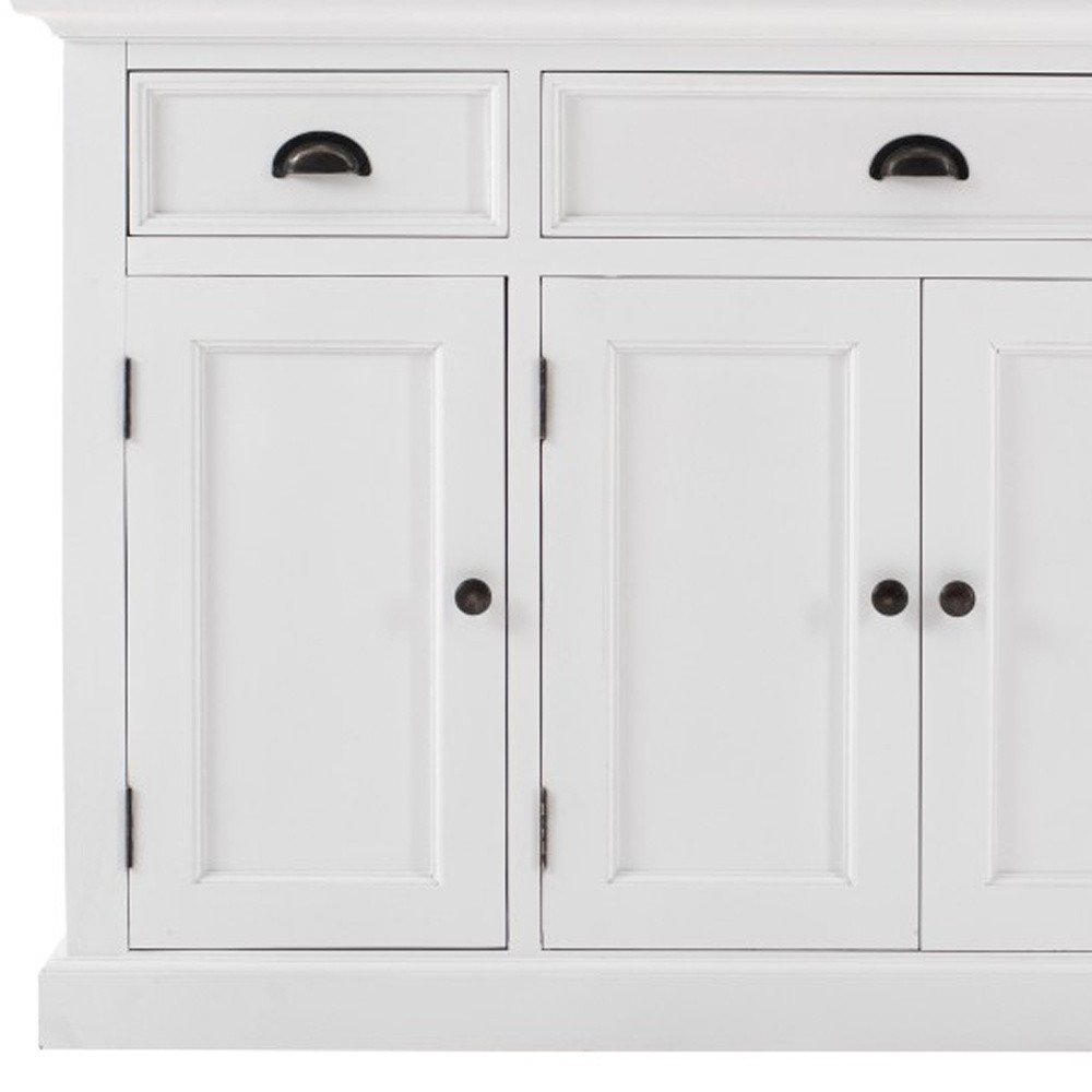 Beaumont 57" Distressed White and Black Solid Wood Sideboard with Drawers and Cabinets