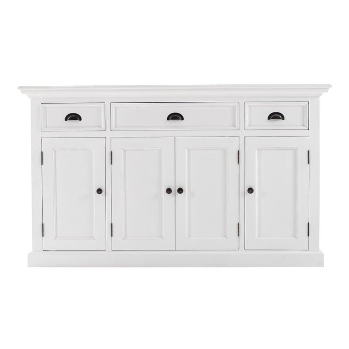 Beaumont 57" Distressed White and Black Solid Wood Sideboard with Drawers and Cabinets
