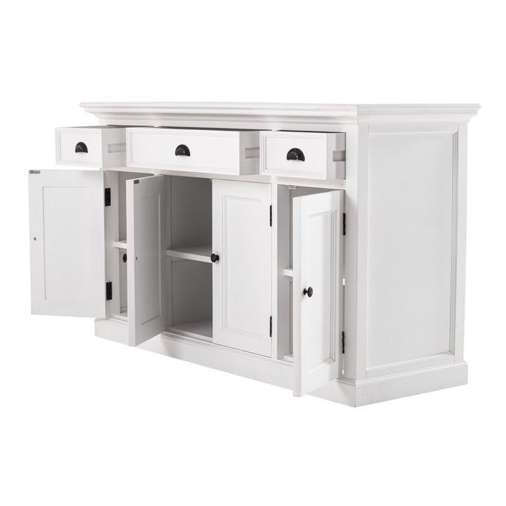 Beaumont 57" Distressed White and Black Solid Wood Sideboard with Drawers and Cabinets